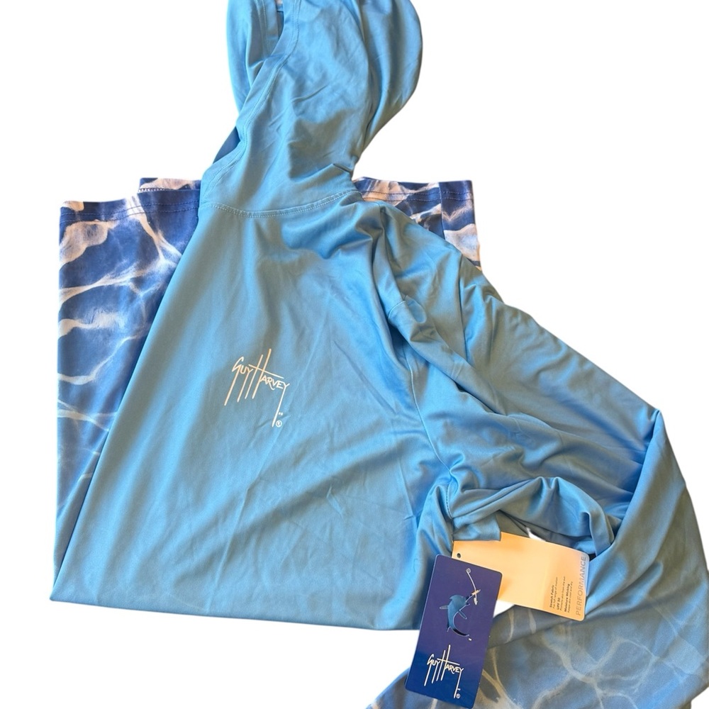 NWT Guy HARVEY Light Blue Hooded Fishing & Performance Shirt - Picture 2 of 8